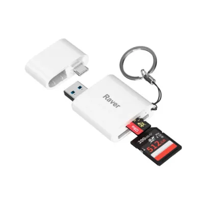 Raver カードリーダー USB 3.2 Gen 1 UHS-II SD4.0規格 最大312MB/s USB-A/Type-C OTG対応 2-in-1 SDXC microSDXC カードリーダー　ホワイト