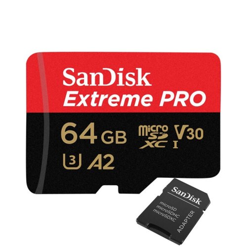 SanDisk Extreme PRO マイクロsdカード microSDXCカード 64GB V30 A2 R:200MB/s W:90MB/s UHS-I U3 SD変換アダプター付 SDSQXCU-064G-GN6MA 海外パッケージ