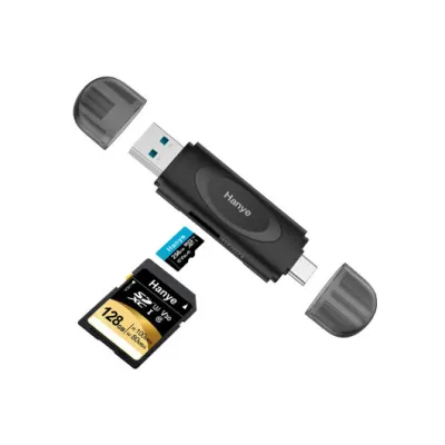 Hanye Type-C USB3.2 Gen1 カードリーダー SDカードリーダー Micro SD/SDカードリーダー 2つのUSBコネクタ USB-A 3.2 Gen1 and USB type-C CR-201BK