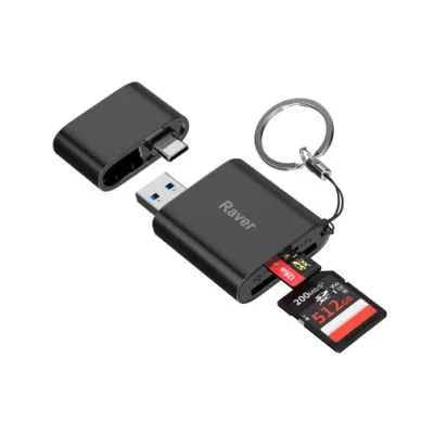 Raver カードリーダー USB 3.2 Gen 1 UHS-II SD4.0規格 最大312MB/s USB-A/Type-C OTG対応 2-in-1 SDXC microSDXC カードリーダー　ブラック