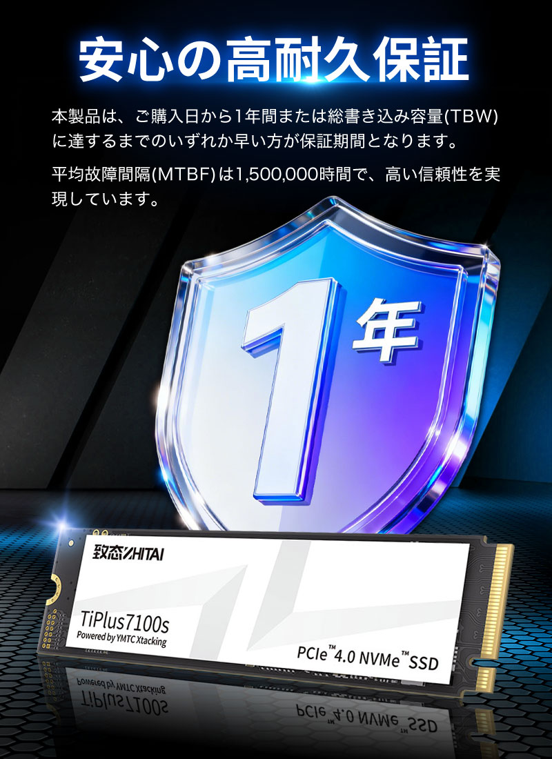 YMTC ZHITAI 1TB 内蔵SSD NVMe 2.0 M.2 2280 R:7400MB/s W:6900MB/s