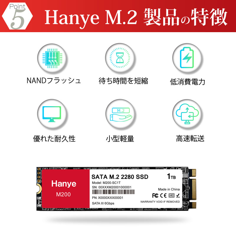 Hanye SSD 512GB 内蔵 SATA M.2 2280 SATA III 6.0Gb/s 550MB/s M200