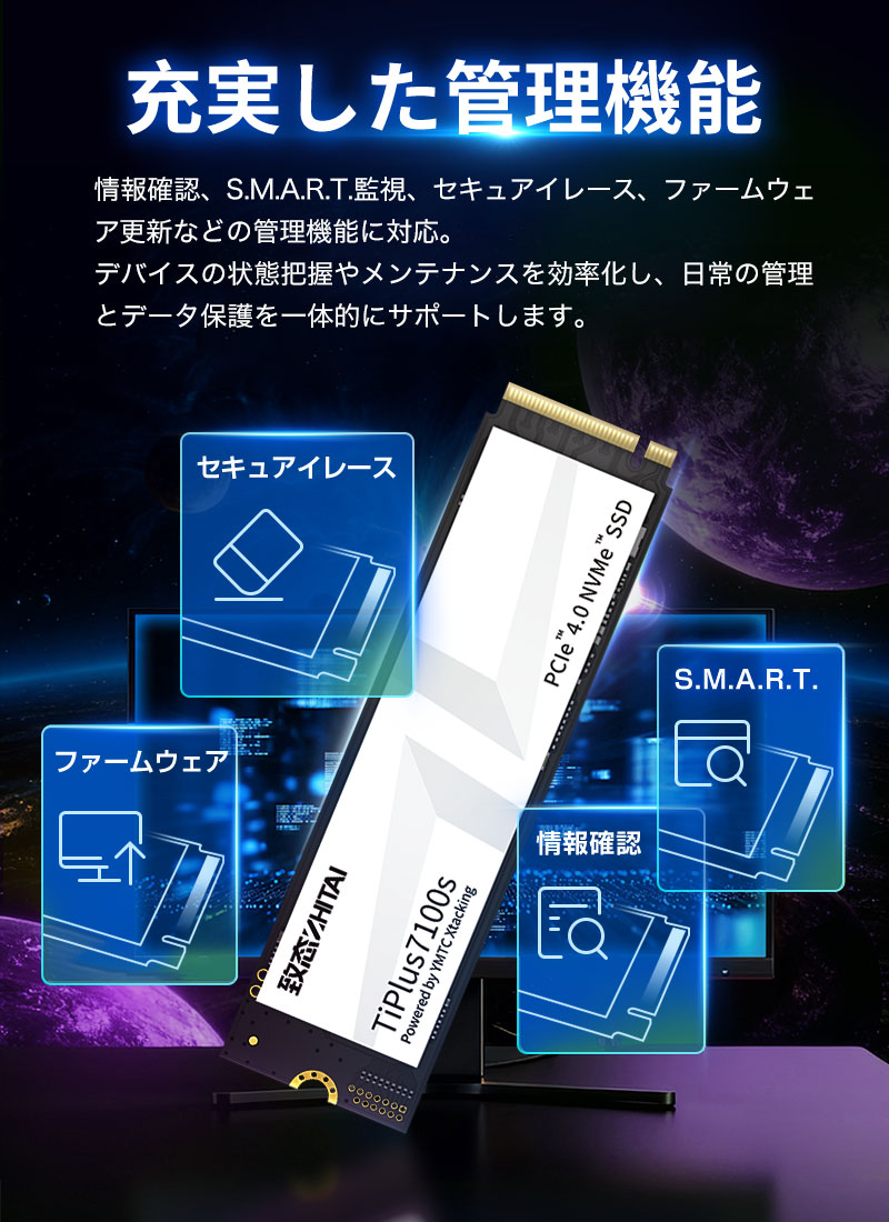 YMTC ZHITAI 1TB 内蔵SSD NVMe 2.0 M.2 2280 R:7400MB/s W:6900MB/s